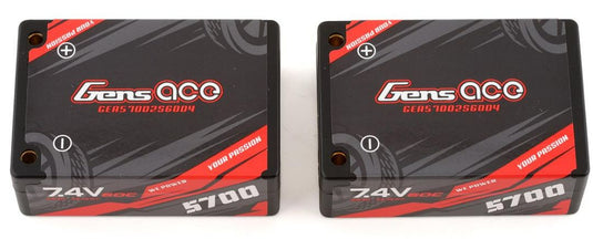 Gens Ace - 1093 - 5700mAh 7.4V 60C 2S3P HardCase Lipo Battery Pack 12# With 4.0mm Bullet To Deans Plug 70x47x25mm Note: This is a SADDLE PACK