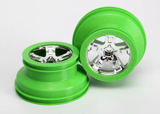 Traxxas Wheels, Sct, Chrome, Green Beadlock Style, Dual Profile (2.2" Outer, 3.0" Inner) (2) (2wd Front Only)