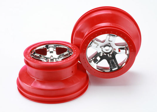 Traxxas Wheels, Sct Chrome, Red Beadlock Style, Dual Profile (2.2"Â Outer, 3.0"Â Inner) (4wd Front/Rear, 2wd Rear Only) (2)