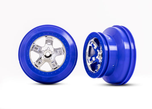 Traxxas Wheels, SCT chrome, blue beadlock style, dual profile (2.2