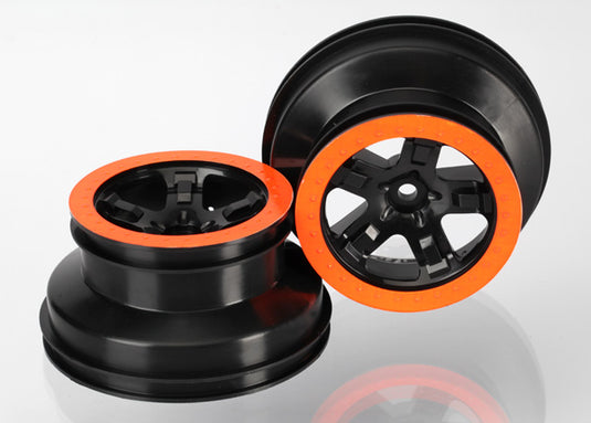 Traxxas Wheels, Sct Black, Orange Beadlock Style, Dual Profile (2.2" Outer, 3.0" Inner) (4wd F/R, 2wd Rear) (2)