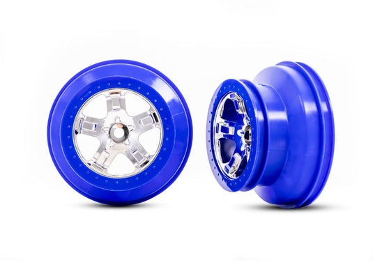 Traxxas Wheels, SCT chrome, blue beadlock style, dual profile (2.2" outer, 3.0" inner) (2) (2WD front only)