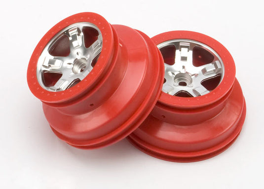 Traxxas Wheels, Sct Satin Chrome, Red Beadlock Style, Dual Profile (2.2" Outer, 3.0" Inner) (2wd Front) (2)