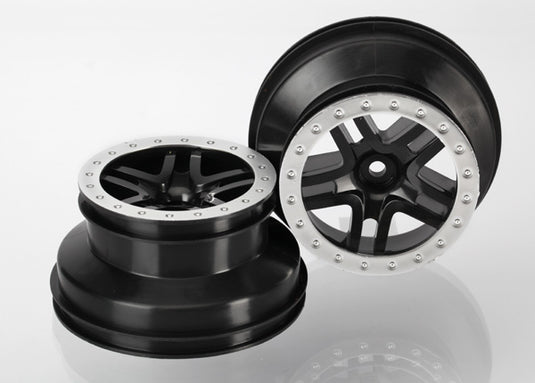 Traxxas Wheels, Sct Split-Spoke, Black, Satin Chrome Beadlock Style, Dual Profile (2.2" Outer, 3.0" Inner) (4wd F/R, 2wd Rear) (2)