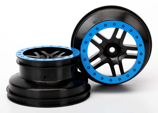 Traxxas Wheels, Sct Split-Spoke, Black, Blue Beadlock Style, Dual Profile (2.2" Outer, 3.0" Inner) (4wd F/R, 2wd Rear) (2)