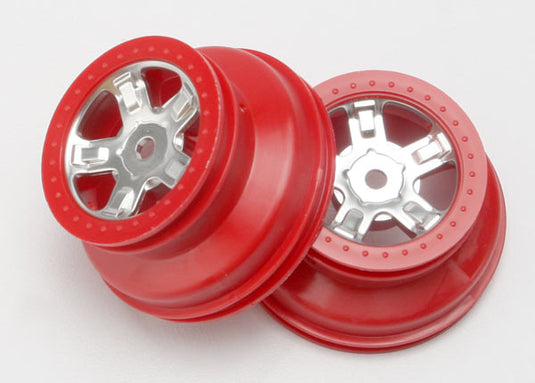 Traxxas Wheels, Sct Satin Chrome, Red Beadlock Style, Dual Profile (1.8" Inner, 1.4" Outer) (2)