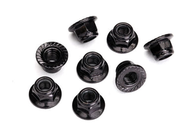 Traxxas Nuts, 5mm flanged nylon locking (steel, black serrated) (8)