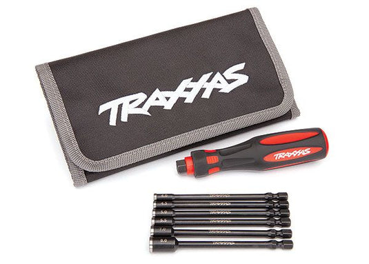 Traxxas Speed Bit Master Set, nut driver, 6-piece, includes premium handle (medium), travel pouch, and nut drivers (4.0mm, 4.5mm, 5.0mm, 5.5mm, 7.0mm, 8.0mm), 1/4" drive