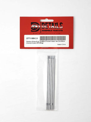 Hobby Details Premium Hex Screwdriver Tips - Chrome Coated - 2.0mm - 100mm Long - Bag of 5