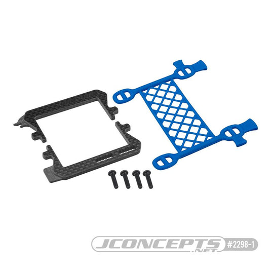 JConcepts B6.3 carbon logo / cargo net battery brace, (blue) (Fits - Team Associated B6, T6 and SC6 generation)