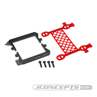 JConcepts B6.3 carbon logo / cargo net battery brace, (red) (Fits - Team Associated B6, T6 and SC6 generation)