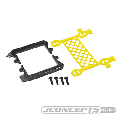 JConcepts B6.3 carbon logo / cargo net battery brace, (yellow) (Fits - Team Associated B6, T6 and SC6 generation)