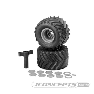 JConcepts - Renegades - 2.6 x 3.8 - Yellow Compound, Pre-mounted on Silver #3423S Wheels (Fits Traxxas E-Revo, Arrma Kraton)