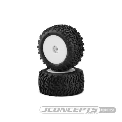 JConcepts Scorpios - Green Compound - Pre-mounted, White Wheels (Fits - Losi Mini-T 2.0 | Mini-B Rear)