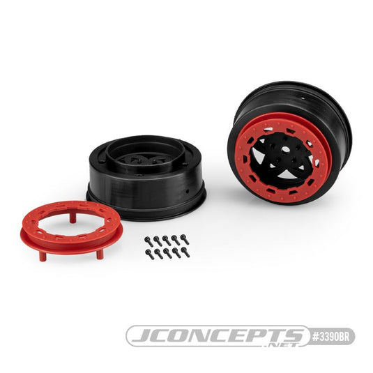 JConcepts Tremor, Slash narrow front wheel - black wheel / red beadlock - 2pc. (Fits -