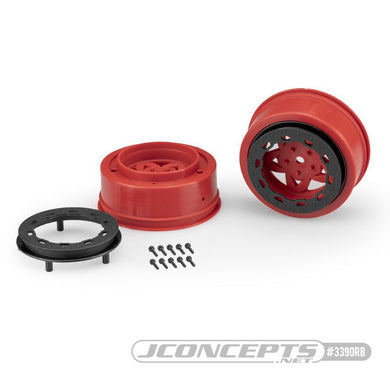 JConcepts Tremor, Slash narrow front wheel - red wheel / black beadlock - 2pc. (Fits - #3153, SCT 3.0 x 2.2