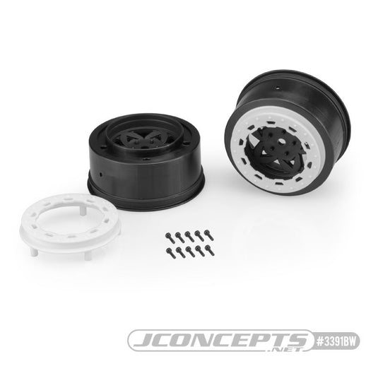 JConcepts Tremor, Slash rear, Slash 4x4 F&R wheel - black wheel / white beadlock - 2pc. (Fits - SCT 3.0 x 2.2" tire)