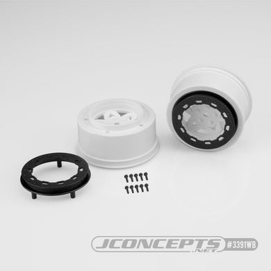 JConcepts Tremor, Slash rear, Slash 4x4 F&R wheel - white wheel / black beadlock - 2pc. (Fits - SCT 3.0 x 2.2