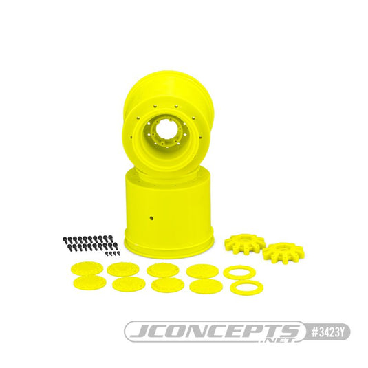 JConcepts - Aggressor - 2.6 x 3.8" 17mm Hex Monster Truck Wheel, (Yellow) with Interchangeable Hubs (Fits - Traxxas E-Revo 2.0, Arrma Kraton)