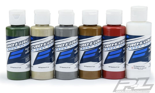 Pro-Line RC Body Paint Military Color Set (6 Pack) - Mil Spec Green, Mojave Sand, Primer Gray, Dark Earth, Mars Red Oxide, Matte Clear