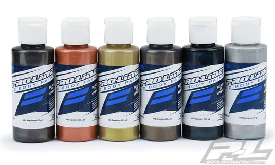 Pro-Line RC Body Paint Pure Metal Color Set (6 Pack) - Metallic Charcoal, Metallic Copper, Metallic Gold, Metallic Pewter, Metallic Deep Blue, Aluminum