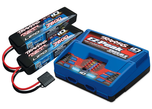 Traxxas EZ-Peak Dual Multi-Chemistry Battery Charger (TRA2972) with 2x 7600mAh 7.4V 2Cell 25C Lipo Batteries (TRA2869X)