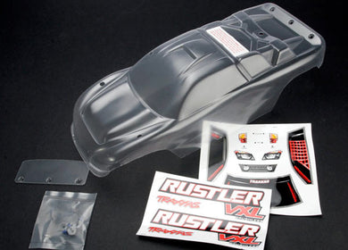 Traxxas - Body, Rustler (clear, requires painting)/window, lights decal sheet/ wing and aluminum hardware