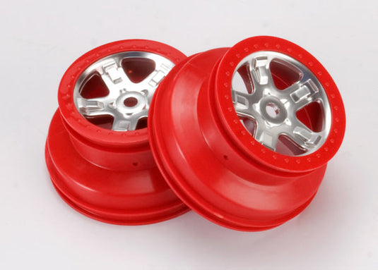Traxxas Wheels, Sct Satin Chrome With Red Beadlock, Dual Profile (2.2