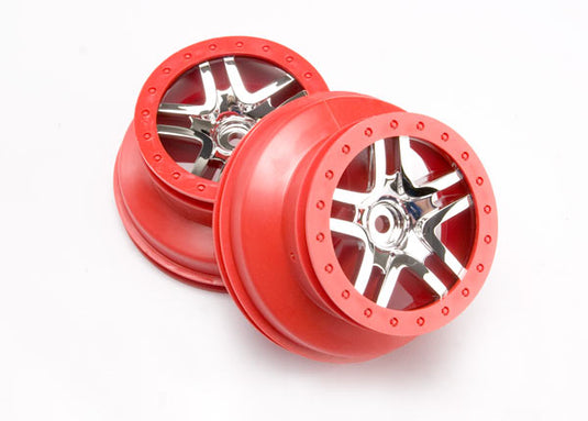 Traxxas Wheels, Sct Split-Spoke, Chrome, Red Beadlock Style, Dual Profile (2.2