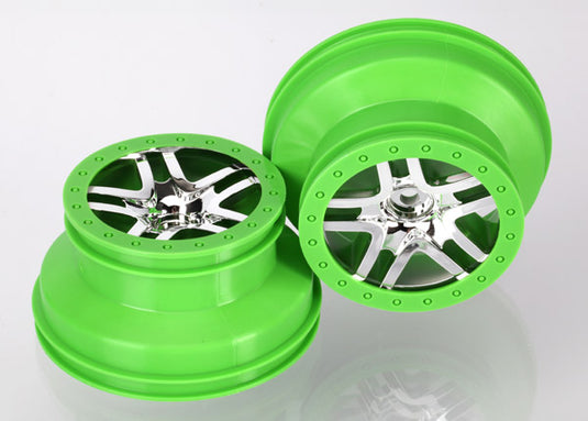 Traxxas Wheels, Sct Split-Spoke, Chrome, Green Beadlock Style, Dual Profile (2.2