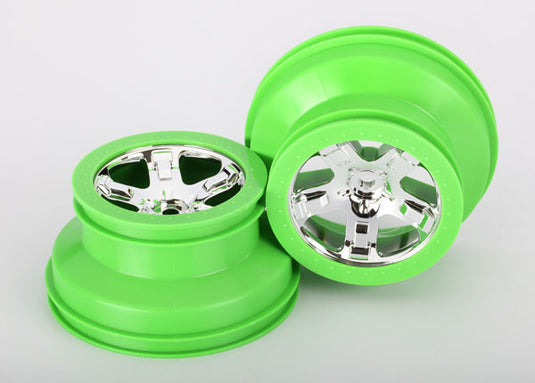 Traxxas Wheels, Sct, Chrome, Green Beadlock Style, Dual Profile (2.2