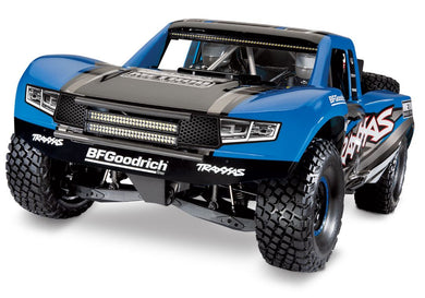 Traxxas Unlimited Desert Racer: Pro-Scale 4WD race truck. Ready-To-Race with Traxxas Stability Management, TQi 2.4GHz radio system, VXL-6s brushless power system, factory-installed LED Lighting, and licensed race replica painted body. - Blue