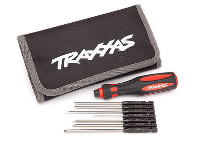 Traxxas Speed Bit Master Set, hex driver, 7-piece straight and ball end, includes premium handle (medium), travel pouch, hex drivers (straight: 1.5mm, 2.0mm, 2.5mm, 3.0mm) (ball end: 2.0mm, 2.5mm, 3.0mm), 1/4