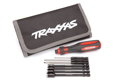 Traxxas Speed Bit Essentials Set, hex and nut driver, 7-piece, includes premium handle (medium), travel pouch, hex drivers (straight: 1.5mm, 2.0mm, 2.5mm) and nut drivers (5.0mm, 5.5mm, 7.0mm, and 8.0mm), 1/4